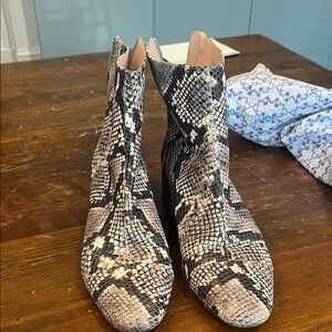 J. Crew Black and Gray Snakeskin Ankle Boots